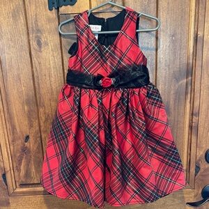 Red Plaid Sleeveless Dress with Black Bow